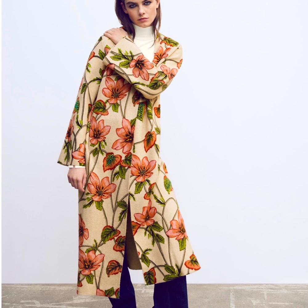 ZARA Jacquard Floral Knit Coat